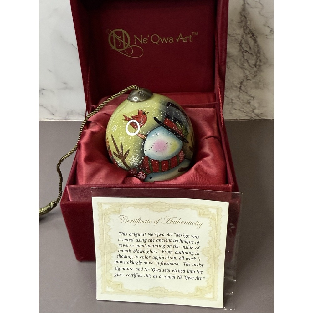 Ne Qwa Art Snowman Christmas Ornament Original Box 3in